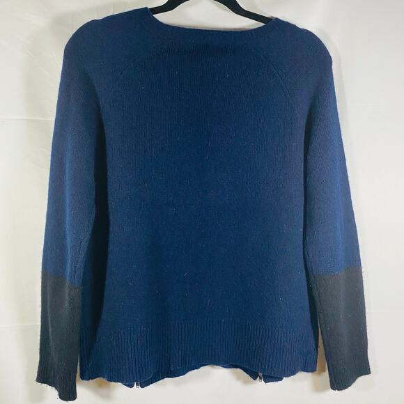 Ply Cashmere Navy Black Color Block Pullover Sweater Zipper Detail Medium - Picture 6 of 6